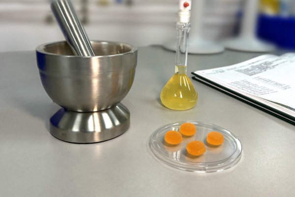 Dietary supplement gummies being prepared for Amazon dietary supplement testing.